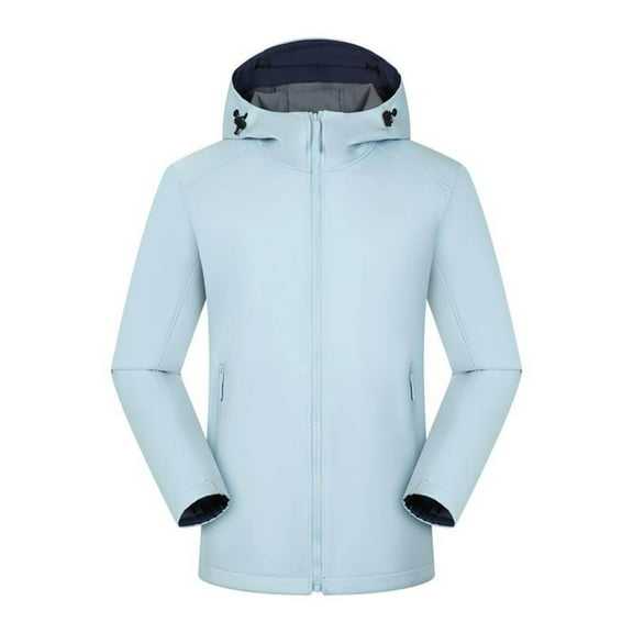 Windbreakers for Men Unisex Casual Solid Hooded Zipper Pockets Long Sleeve Sport Coat Jacket Light Blue 2XL Windbreaker Jacket Men's