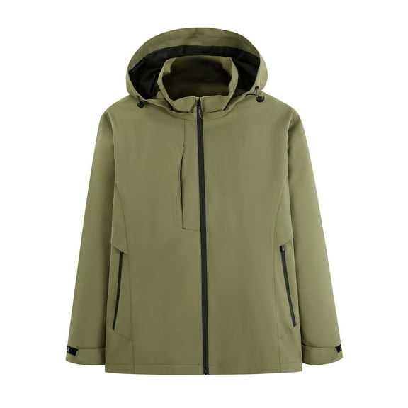 Windbreakers for Men Unisex Hooded Long Sleeve Solid Zipper Outdoor Detachable Hardshell Coat Army Green M Men's Windbreaker Jacket