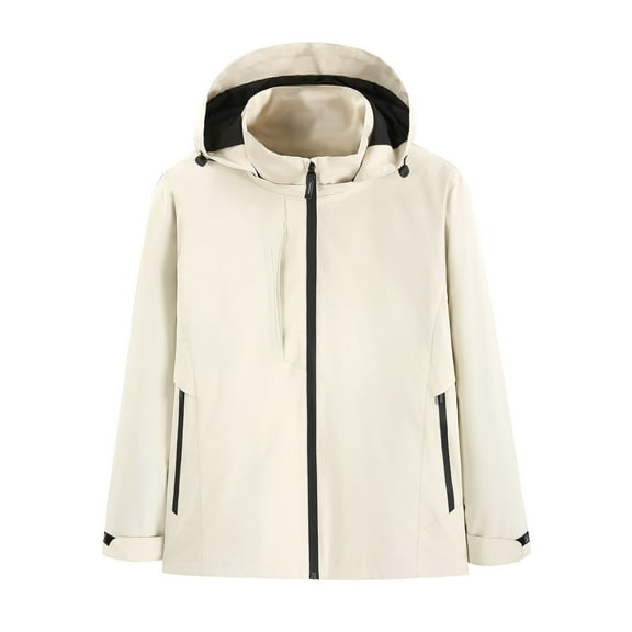 Windbreakers for Men Unisex Hooded Long Sleeve Solid Zipper Outdoor Detachable Hardshell Coat White M Mens Windbreaker