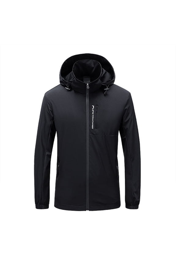 Windbreakers for Men Velvet ski Outdoor Sports Pocket Hooded Mountaineering Black XL Men's Windbreaker Jacket