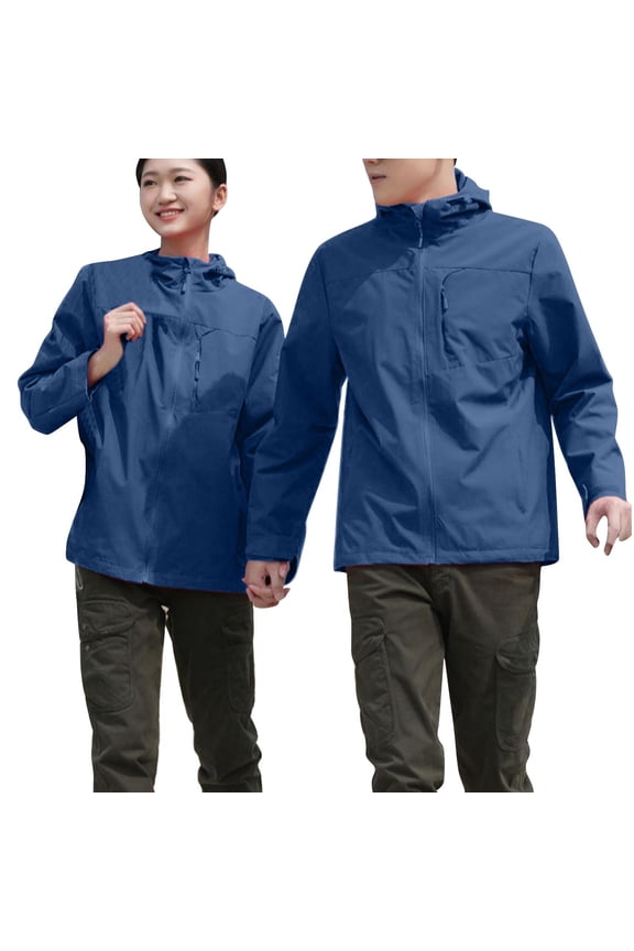 Windbreakers for Men WoSolid Color Windproof Jacket Long Sleeved Zipper Pocket Hooded Casual Outwear Blue L Men's Windbreaker Jacket
