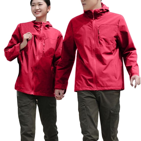 Windbreakers for Men WoSolid Color Windproof Jacket Long Sleeved Zipper Pocket Hooded Casual Outwear Red L Windbreaker Jacket Men's
