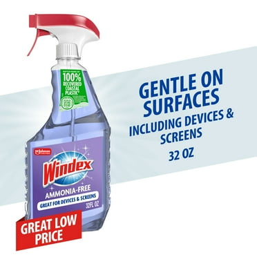 Windex® Ammonia-Free Glass Window Spray Cleaner, All Purpose Cleaner, Crystal Rain, New Spray Bottle 32 fl oz