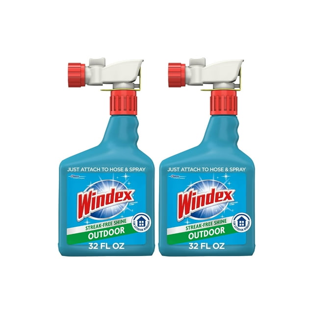 Windex Concentrated Outdoor Glass Cleaner, Patio Cleaner with Hose Attachment, 32 Fl Oz, Pack of