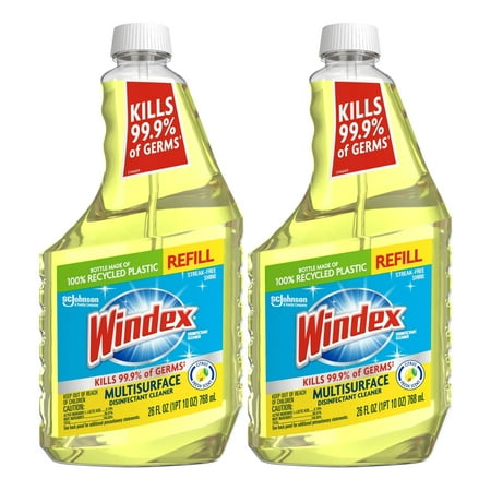Windex Disinfectant Cleaner Multi-Surface Citrus Fresh, Refill Bottle, 26 oz, 2 Pack