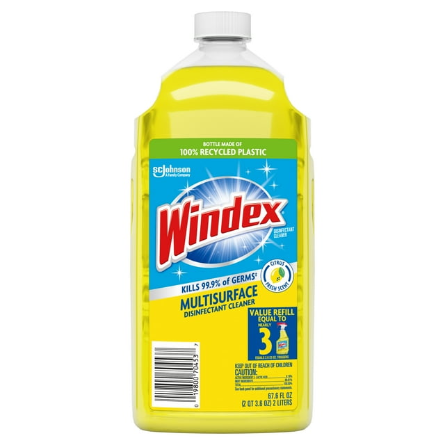 Windex Disinfectant Cleaner MultiSurface Refill, Citrus Fresh, 2 L