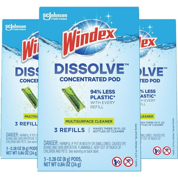 Windex Dissolve Concentrated Pods, Multisurface Cleaner, 9 Concentrated Dissolvable Refill Pods