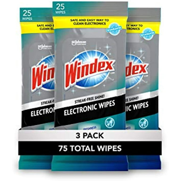 Windex Electronics Screen Wipes for Computers, Phones, Televisions and More, 25 Count - Pack of 3 (75 Total Wipes), White