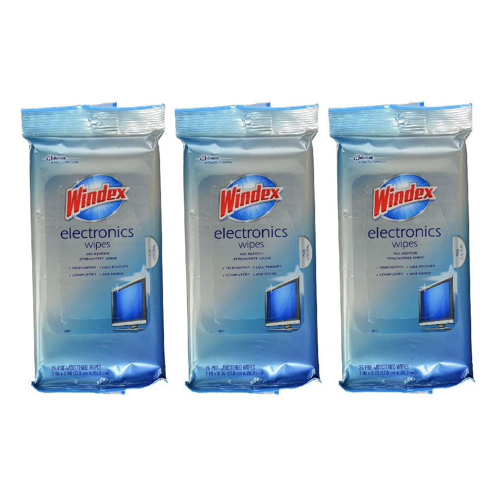 3 x Windex Electronic Wipes ☆25 Pre-Moistened Wipes Per Package