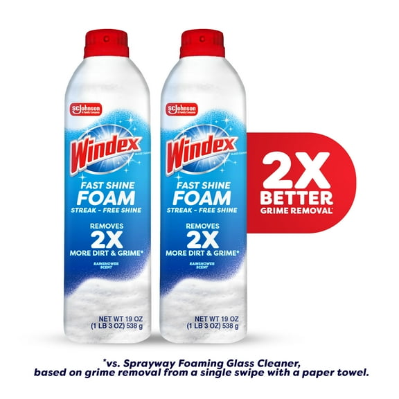 Windex Fast Shine Foam Glass Cleaner, No-Drip Aerosol Cleaning Spray, 2X19 oz.