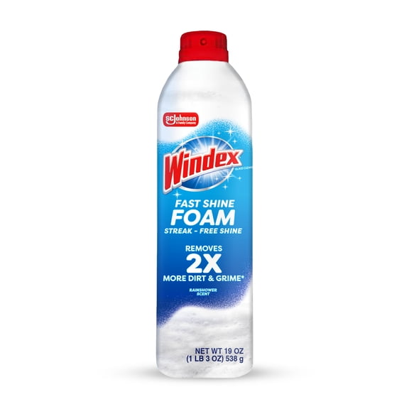 Windex Fast Shine Foam Glass, Window, and Mirror Cleaner Aerosol Spray, Rainshower Scent, 19 oz