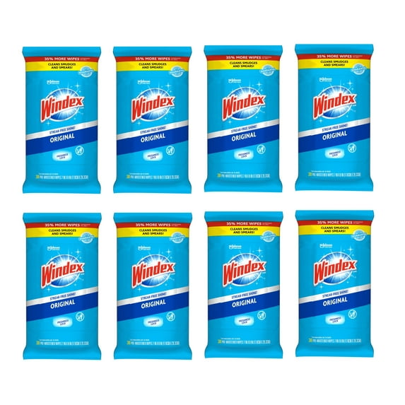 Windex Glass And Surface Disinfecting Wipes, Original, 38 Count, 8 Pack