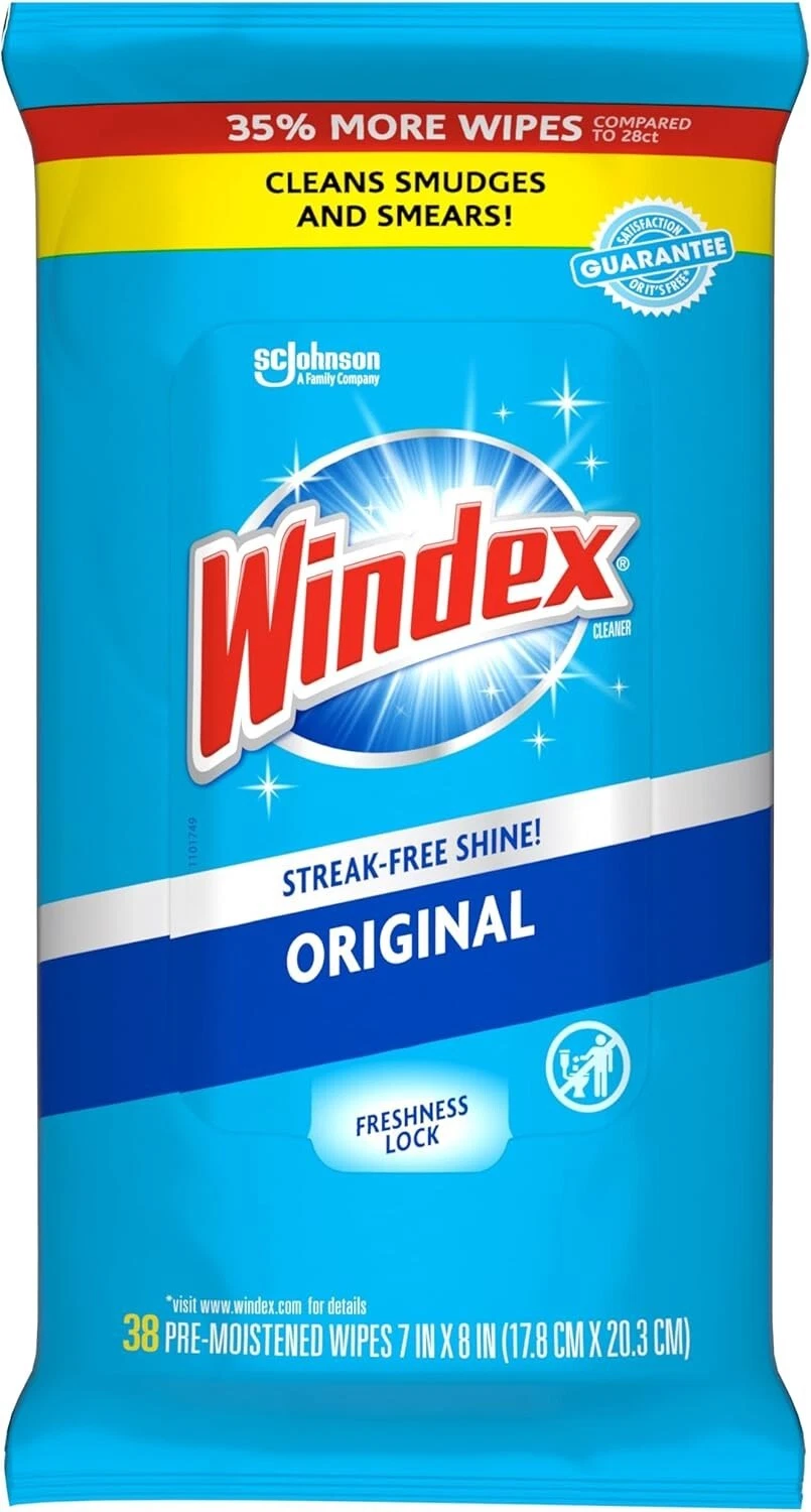 Windex Glass And Surface Pre-Moistened Wipes, Original, 38 Count