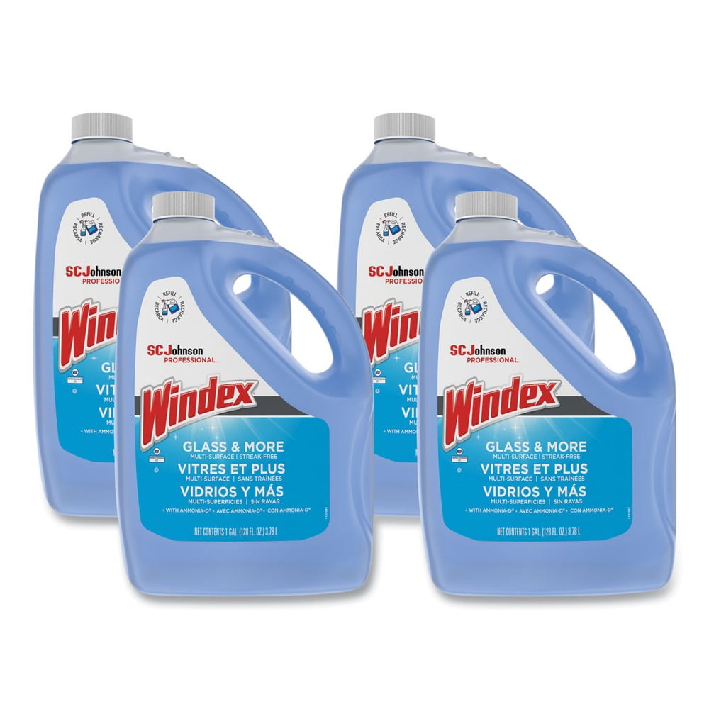 Windex Glass Cleaner with AmmoniaD, 1gal Bottle, 4/Carton (696503