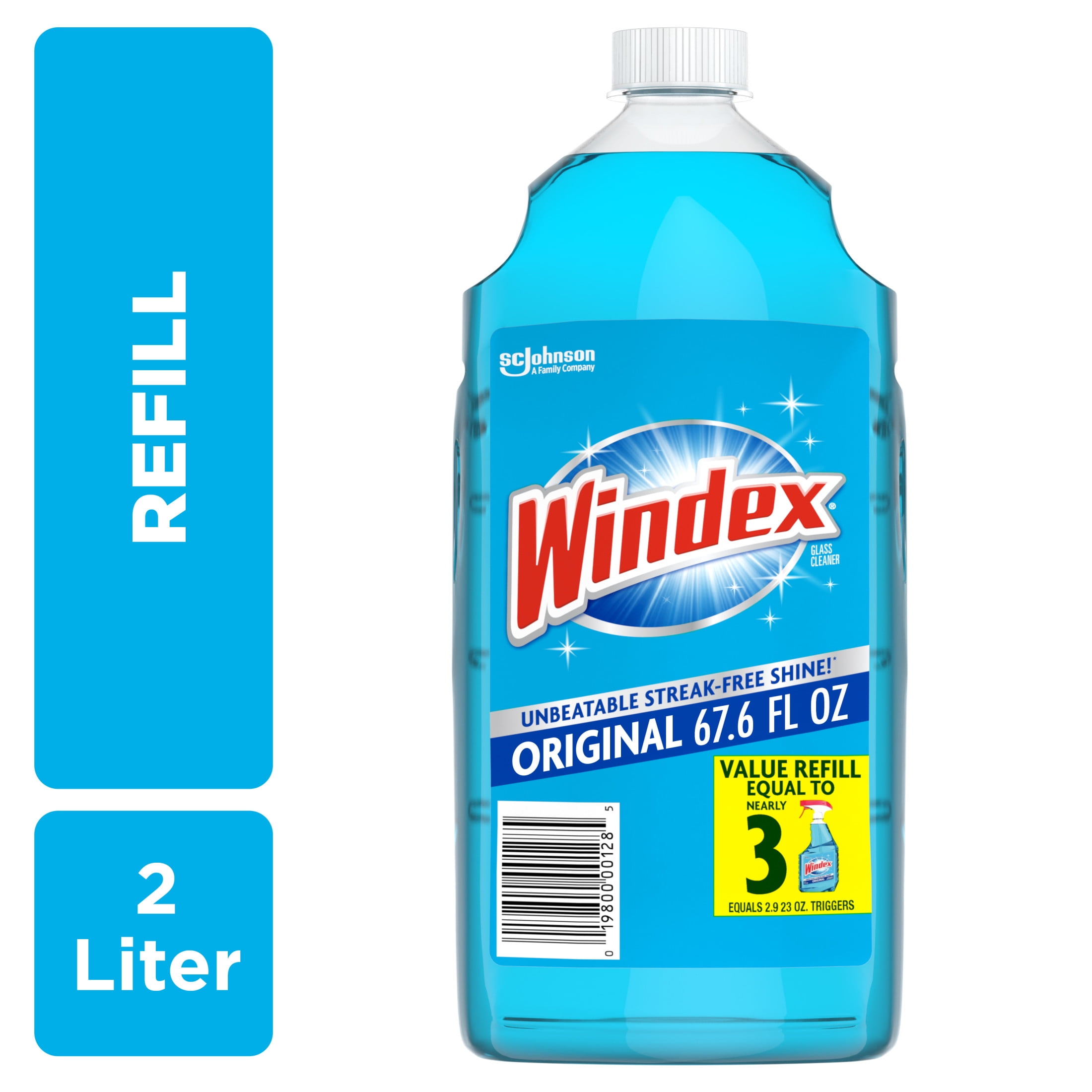 Windex GlassWindowCleaner Refill, Original Blue, 2 L