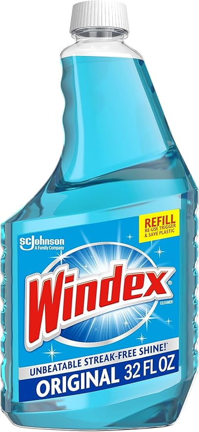 Windex Glass and Window Cleaner Spray Bottle, Bottle Made from 100% Recycled Plastic, Surface Cleaning Spray, Original Blue Scent, 32 Fl Oz
