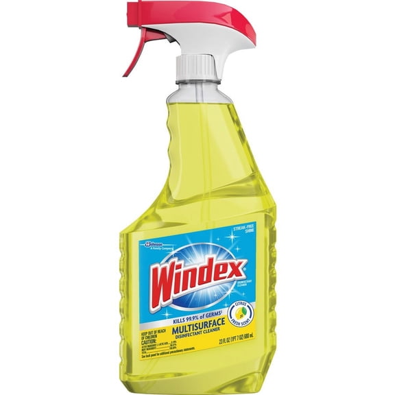 Windex® MultiSurface Disinfectant Spray - Ready-To-Use Spray - 23 fl oz (0.7 quart) - Fresh Citrus ScentBottle - 8 / Carton - Yellow | Bundle of 2 Cartons