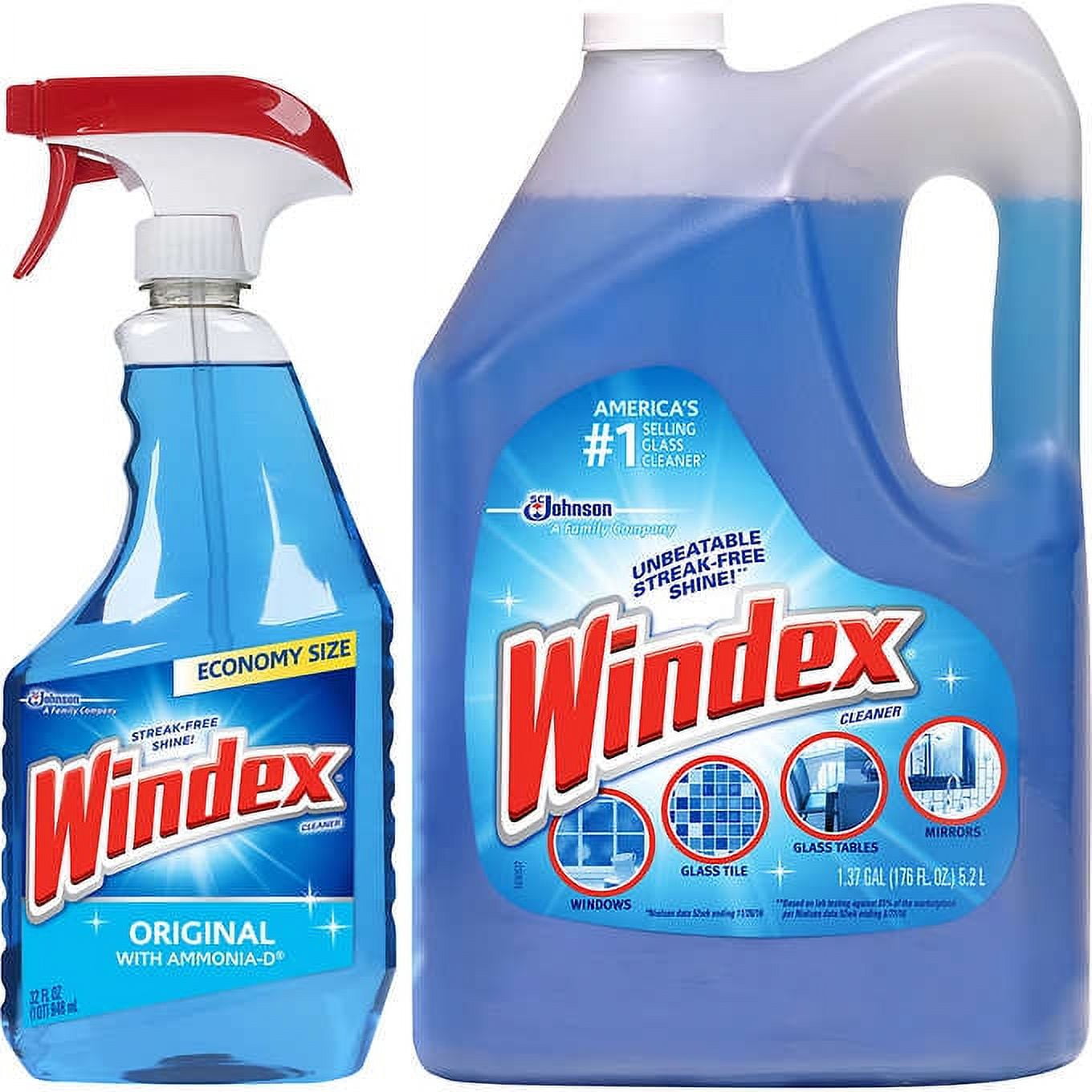 Windex Original Glass & More Cleaner Trigger Spray 946mL/1 Qt + Refill 1  Gallon