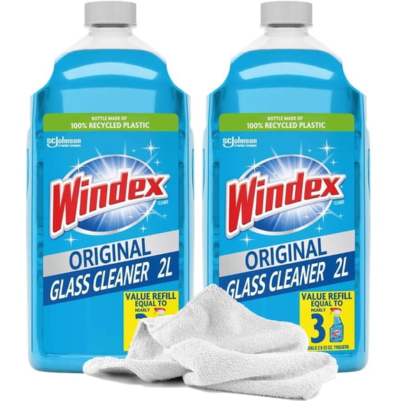 Windex Original Glass Cleaner Refill, 67.6 oz (Pack of 2) + Daley Mint Cleaning Towel – Bundle