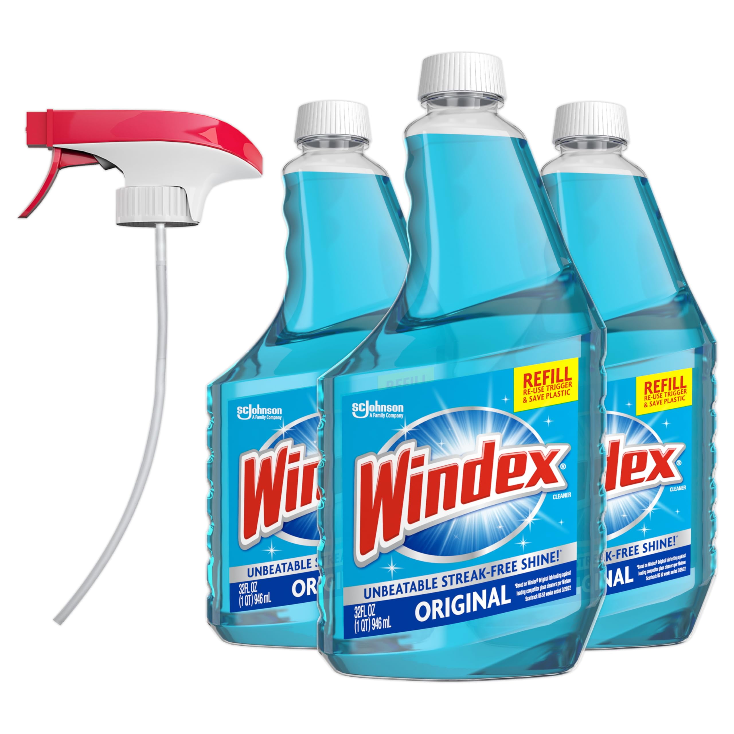 Windex Original Glass Cleaner, Refill Bottle, 32 fl oz, 3 ct, and