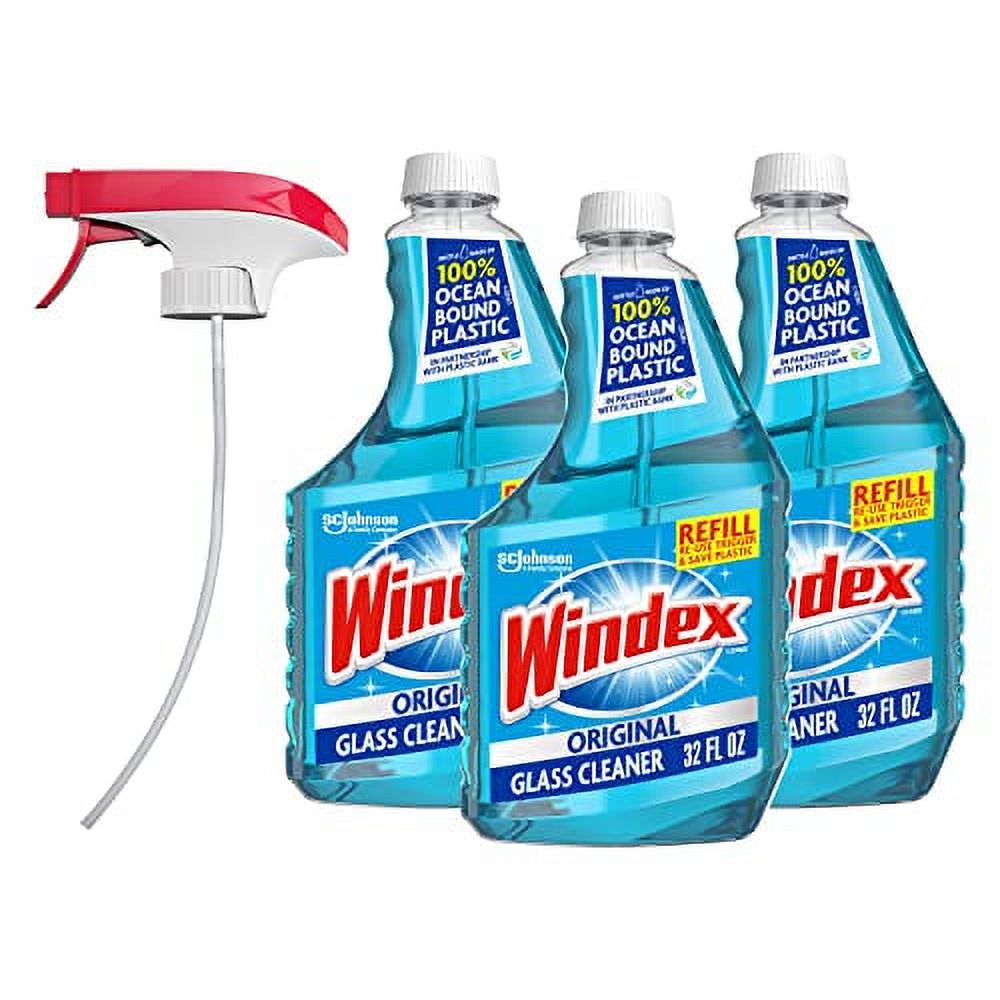 Windex Original Glass Cleaner, Refill Bottle, 32 fl oz, 3 ct, and