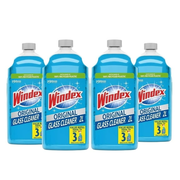 Windex Original Glass Cleaner Refill - Pack of 4 (2L Each), Streak-Free, Multi-Surface