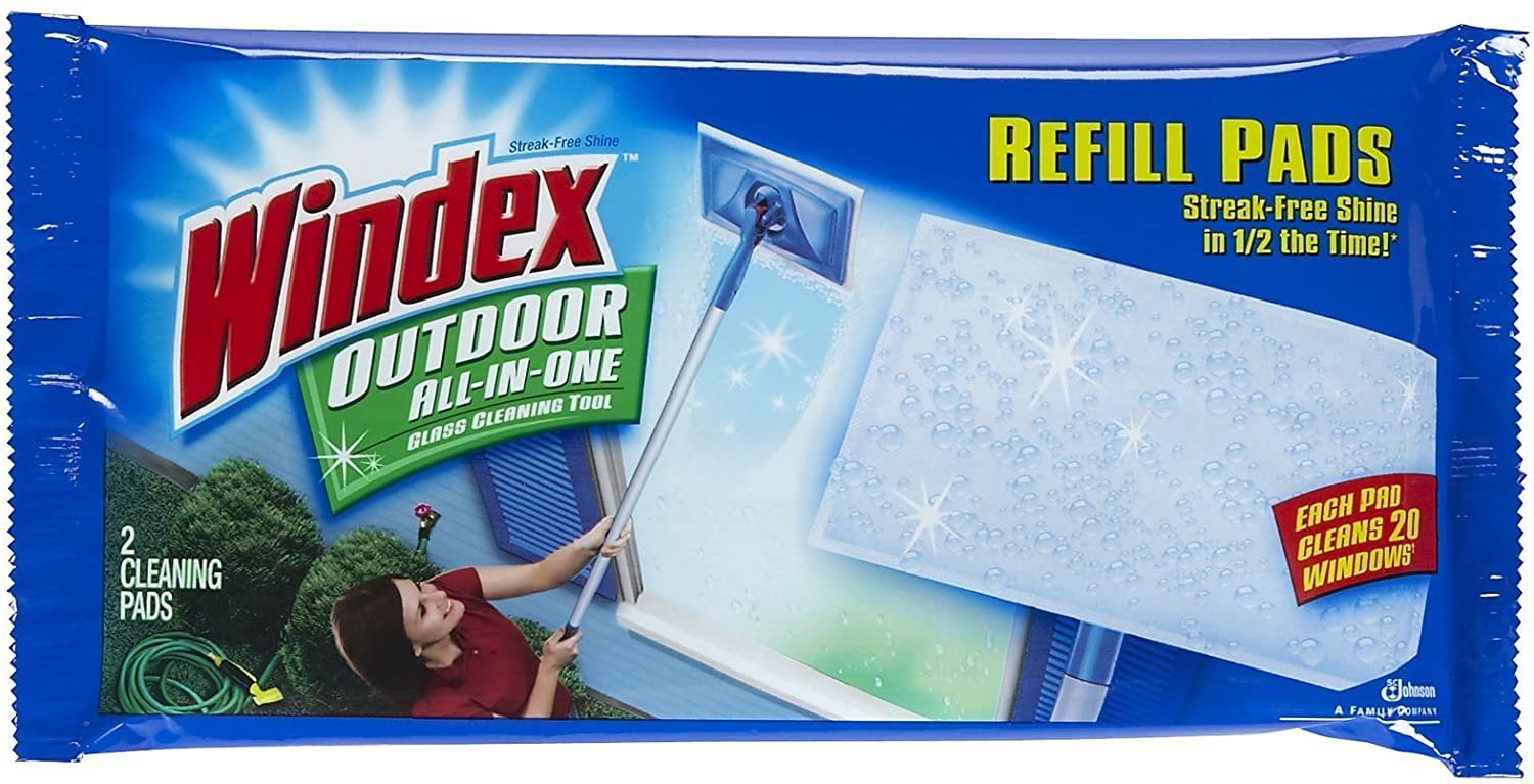 Windex Outdoor All-in-One Window Cleaner Pads Refill, 2 Count Pack