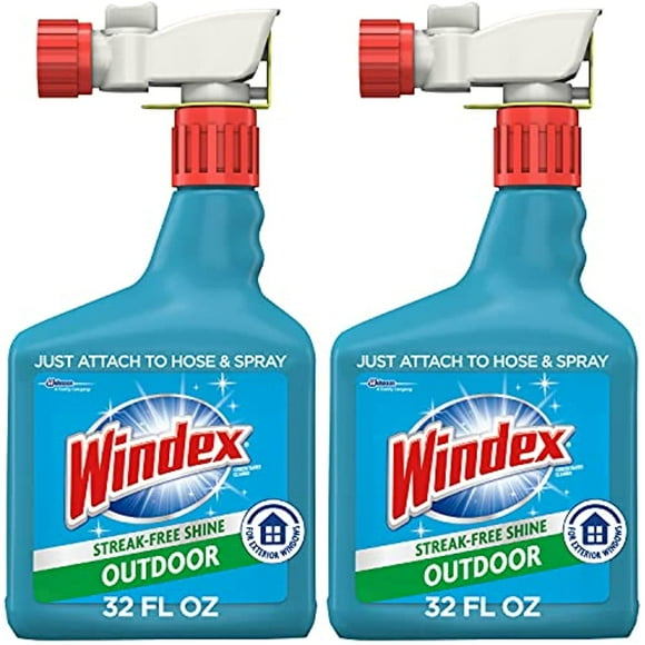 Windex Outdoor Window, Glass, & Patio Cleaner with Hose Attachment, 32 fl oz - Pack of 2 (Packaging May vary)