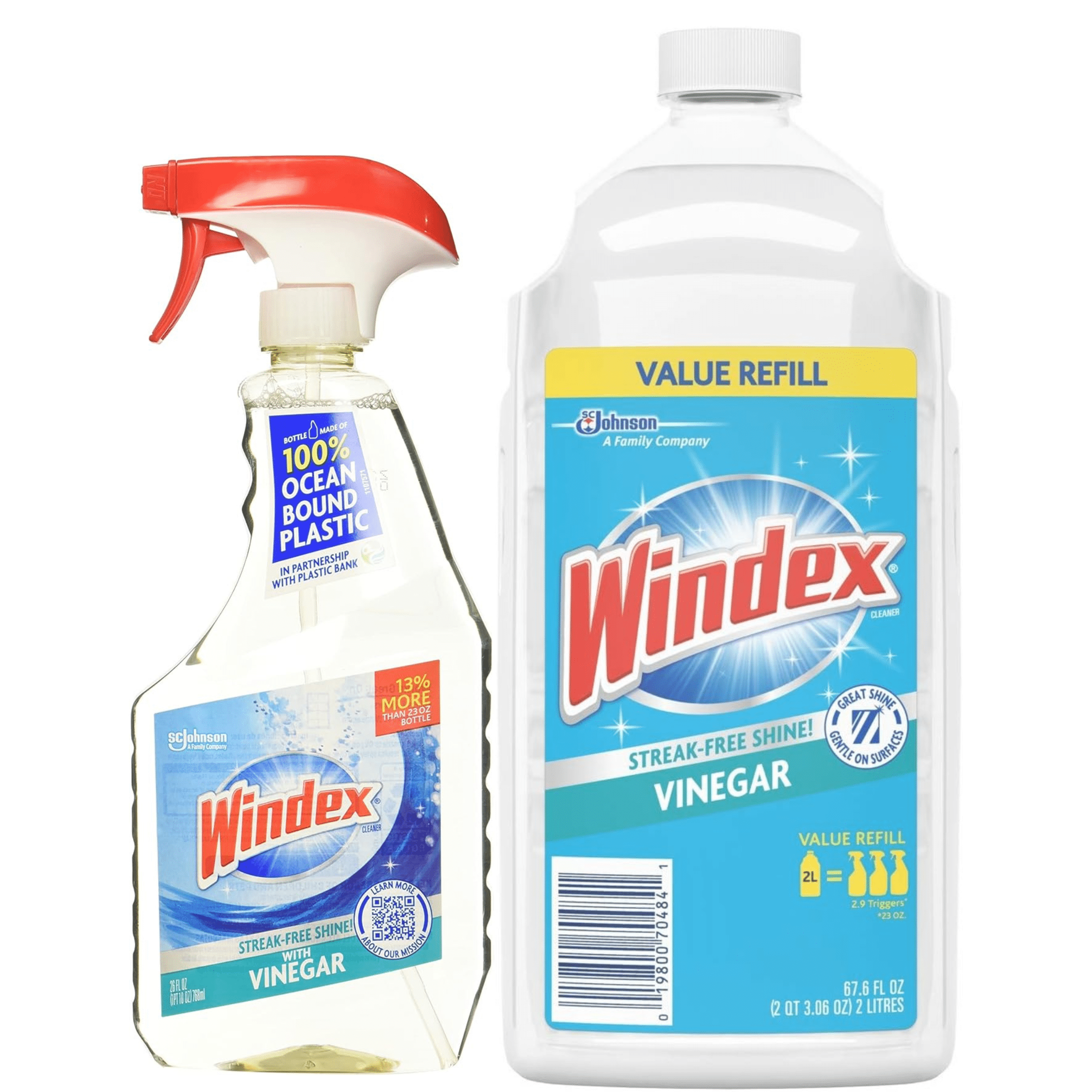 Windex Vinegar Glass Cleaner Spray & Refill Bundle (includes 26 Oz. Spray & 67.6 Oz. Refill Bottle)