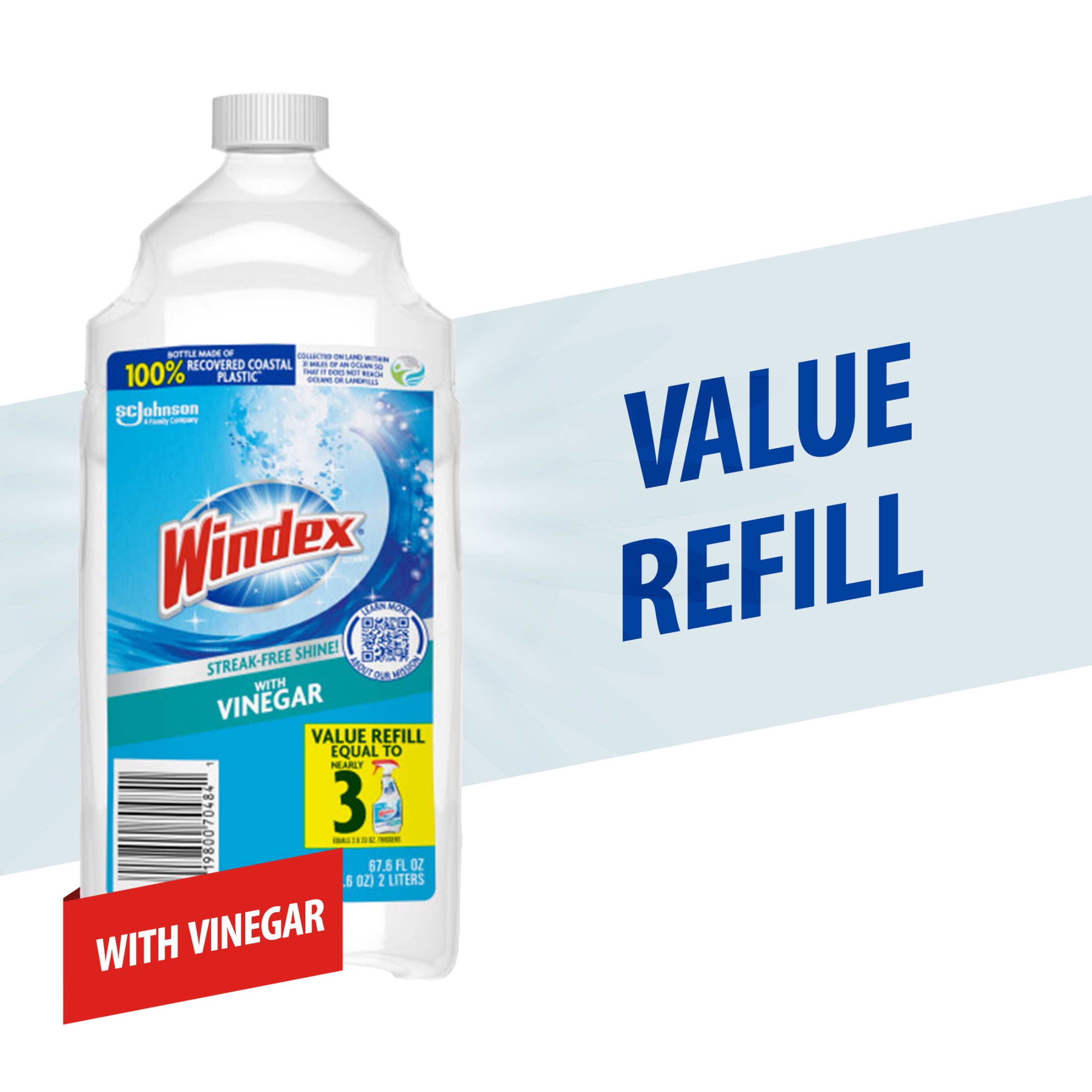Windex with Vinegar GlassWindowCleaner, Refill Bottle, 67.6 fl oz