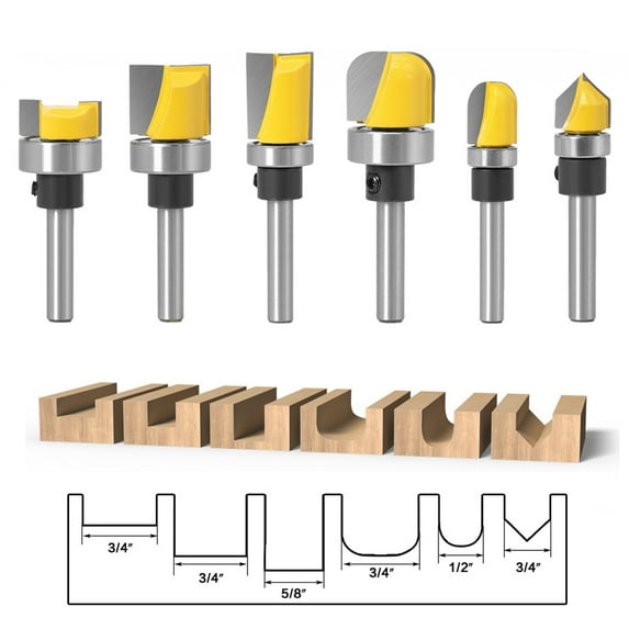 Windfall 1/6Pcs Router Bit 6mm Shank Milling Woodworking Trimming Engraving Cutting Tool