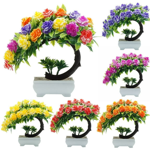 Windfall 1Pc Artificial Flowers Artificial Plants Artificial Flowers Bonsai Artificial Hydrangea Flowers in Ceramic Vase Mini Potted Plant for Wedding Home Party Office Table Decor