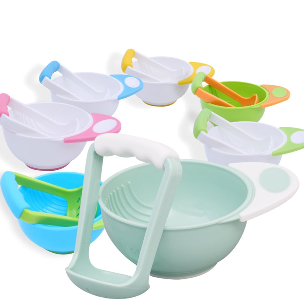 Windfall 2Pcs/Set Manual Baby Food Fruit Masher Bowl Grinder Grinding