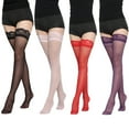 thumbnail image 1 of Windfall 4Pairs Women's Sheer Thick Thigh Highs Lace Stockings Top Stockings Tights Nylon Pantyhose,One Size, 1 of 2