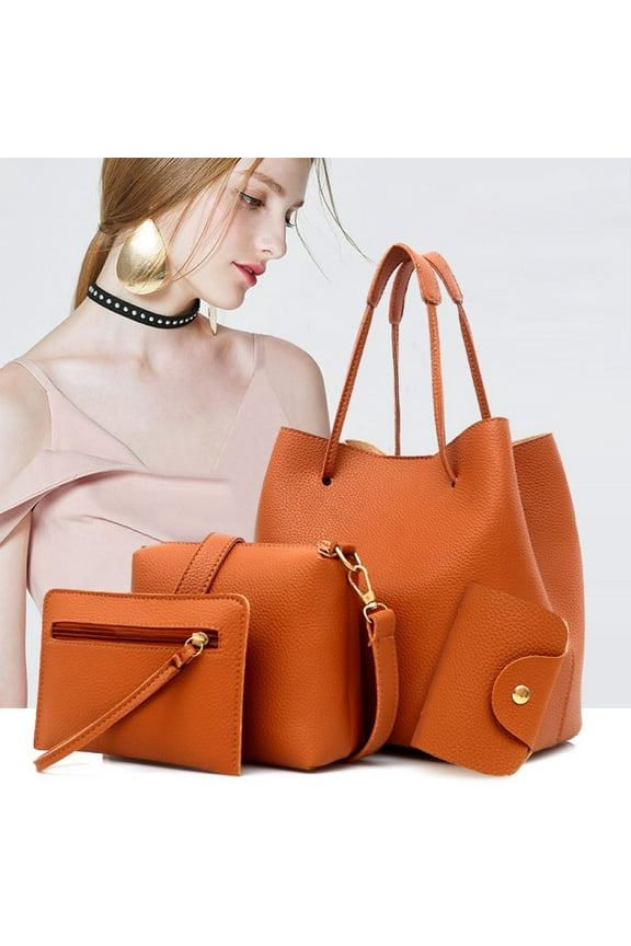 Windfall 4Pcs Women Fashion Solid Color Soft Leather Shoulder Bag Handbag Purse Set