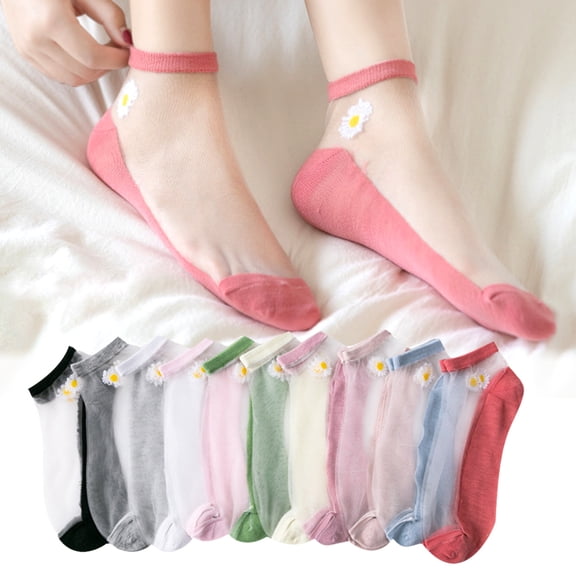 Windfall 5Pairs Women's Summer Transparent Mesh Thin Elastic Socks Crystal Glass Silk Sheer Short Stockings Socks