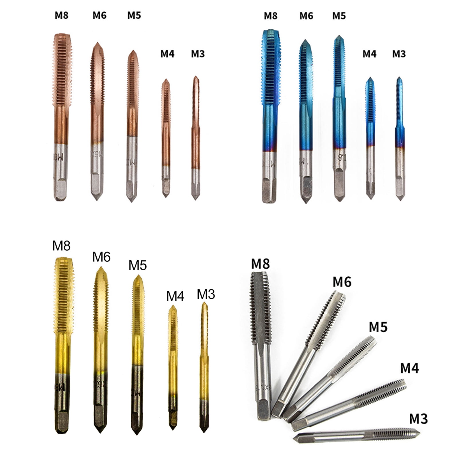 5-Piece Metric Thread Tap Set - M3 M4 M5 M6 M8 HSS 6542 Titanium Coated Hand Screw Taps For DIY & Repair