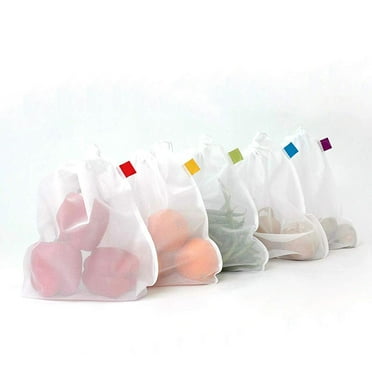 Windfall 5Pcs Reusable Produce Bags, Lightweight Washable See Through Mesh Shopping Merchandise Bags with Drawstring Grocery Produce Bag Mesh Vegetable Fruit Washable Pouch