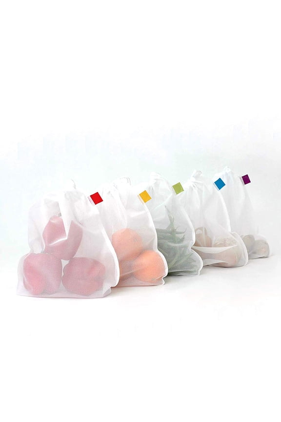 Windfall 5Pcs Reusable Produce Bags Lightweight Washable See Through Mesh Shopping Merchandise Bags with Drawstring Grocery Produce Bag Mesh Vegetable Fruit Washable Pouch