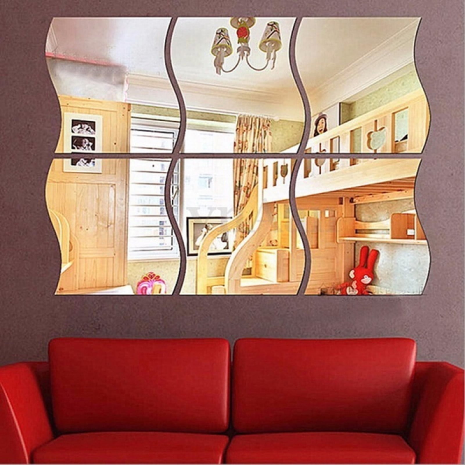 Windfall 6 Pieces Removable Acrylic Mirror Setting Wall Sticker Decal for Home Living Room