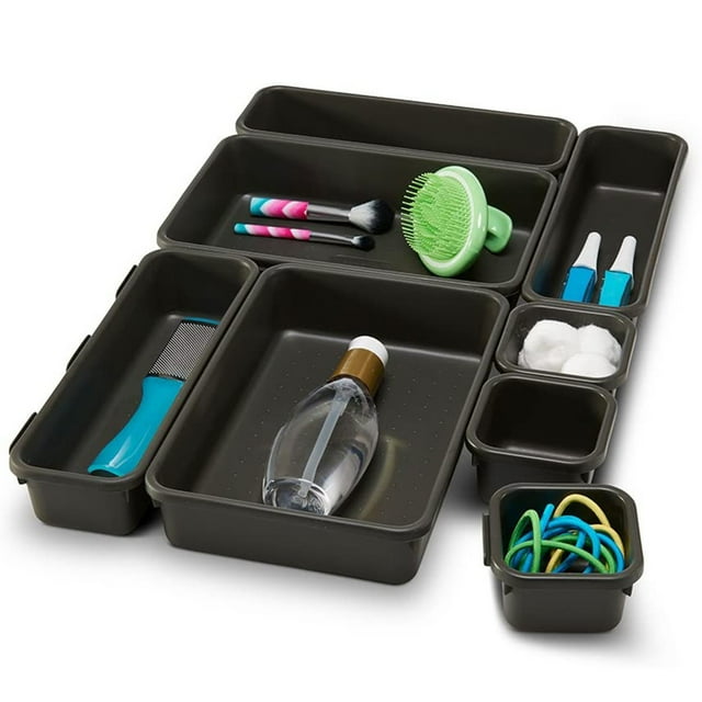 Windfall 8Pcs Desk Drawer Organizer Trays, Large Capacity Kitchen Drawer Organizers Bathroom Plastic Bins Utensils Silverware Cutlery Tray Dividers for Dresser Cosmetic Office