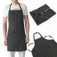 thumbnail image 1 of Windfall Adjustable Bib Pinstripe Apron with 2 Pockets, Unisex Cooking Kitchen Aprons for Chef Couple BBQ Painting, Black Chef Waiter Kitchen Cook, 1 of 7