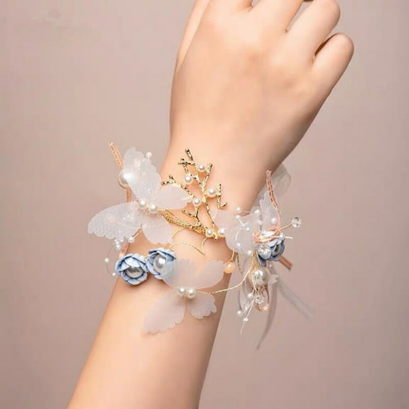 Windfall Artificial Bridal Bridesmaid Butterfly Wrist Flower Stretch Bracelet Corsage