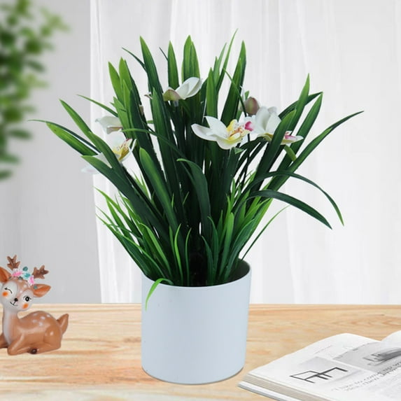 Windfall Artificial Flower Bonsai with Glass Vase Vivid Orchid Flowers Arrangement Phalaenopsis Flowers Pot for Home Office Décor House Decorations