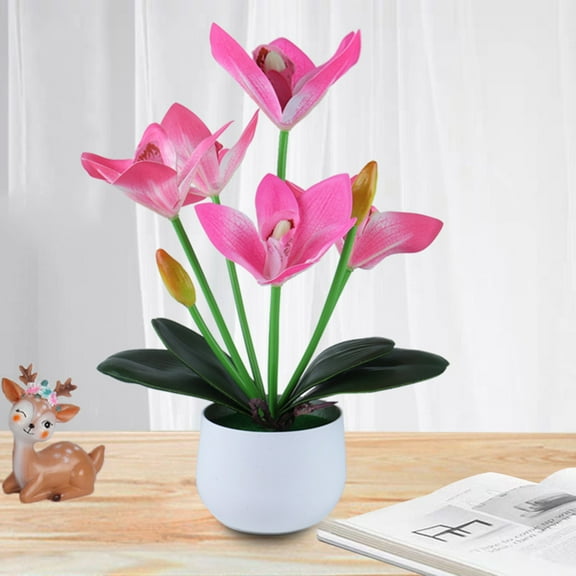 Windfall Artificial Orchid Flowers Arrangements with Vase for Kitchen Table Centerpieces, Large Vivid White Orchid Faux Flowers Orchids Flowers Indoor Party Wedding Room Decoration