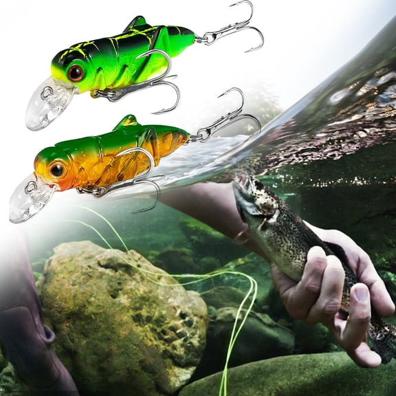 Windfall Bass Fishing Lures 63mm Simulation Grasshopper Shape Fish Hard Lures Fake Bait Fishing Supplies Sharp Hook 3D Simulation Eyes