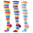 thumbnail image 1 of Windfall Colorful Rainbow Striped Socks - Over The Knee Clown Striped Costume Accessories Thigh High Stockings for Men, Women and Kids, 1 of 2