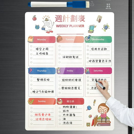 Windfall Decorative Magnetic Planner Sheet Smooth Writing PET Bright Color Magnetic Time Management Pad Home Decor