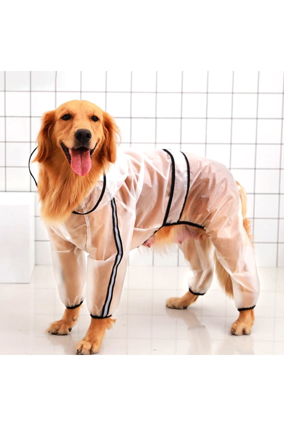 Windfall Dog Raincoat, Dog Hooded Slicker Poncho, 4 Legs Dog Rain Jacket with Reflective Stripe, Transparent Water Proof Resistant Dog Rain Snow Clothes for Small Medium Large Dogs, XS-7XL