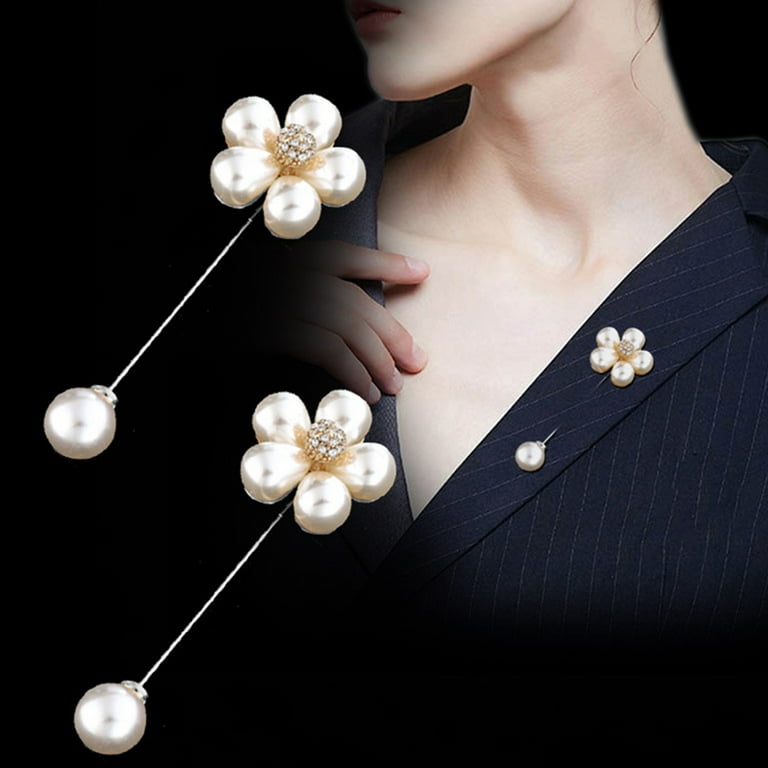 Windfall Elegant Flower Faux Pearl Brooch Pin Lady Cardigan Shirt Shawl  Breastpin Jewelry 